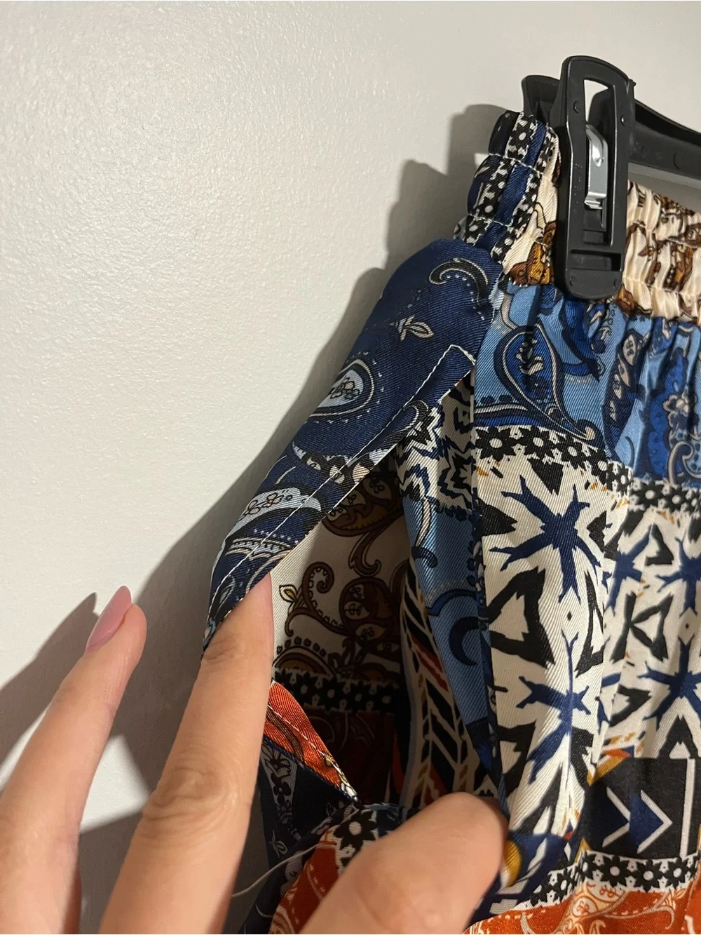 Boho Patchwork Tie-Waist Women’s Shorts — Blue & Brown